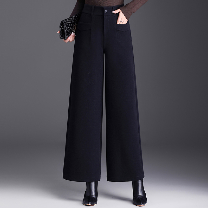 黑色毛呢小个子阔腿裤女裤子
