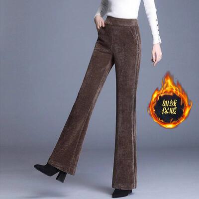 雪尼尔微喇叭裤女秋冬2025新款加绒加厚休闲裤宽松显瘦阔腿长裤子