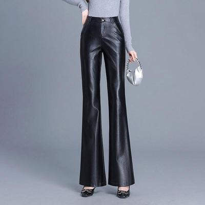 喇叭裤女2025新款外穿皮长裤秋冬显瘦高腰修身PU皮裤微喇裤马蹄裤