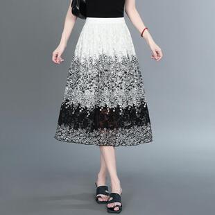 时尚蕾丝半身裙女2025夏季新款大摆裙子中长款梨型身材遮胯a字裙