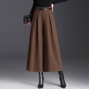 女秋冬新款 子显瘦宽松加厚裙裤 高腰时尚 裙妈妈裤 九分裤 毛呢阔腿裤