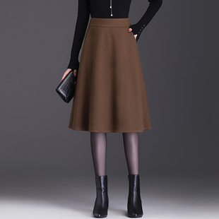 百褶裙伞裙 大码 毛呢a字半身裙子女秋冬2025年新款 高腰显瘦中长款