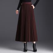 毛呢高腰半身长裙女士A字伞裙子百褶裙配大衣冬裙秋冬款 2025新款
