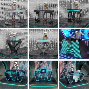 2025新款KTV派对房移动打碟台电音房发光铁艺不锈钢酒吧DJ台定制