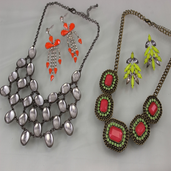 经典彩色宝石设计欧美项链耳环