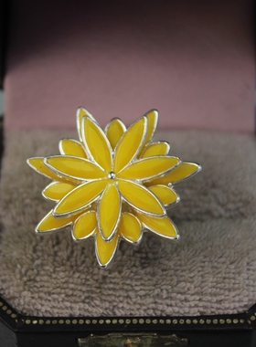 可调节的戒指白菜价甩 吸睛明黄色花儿戒指 气质简约G3*1VX