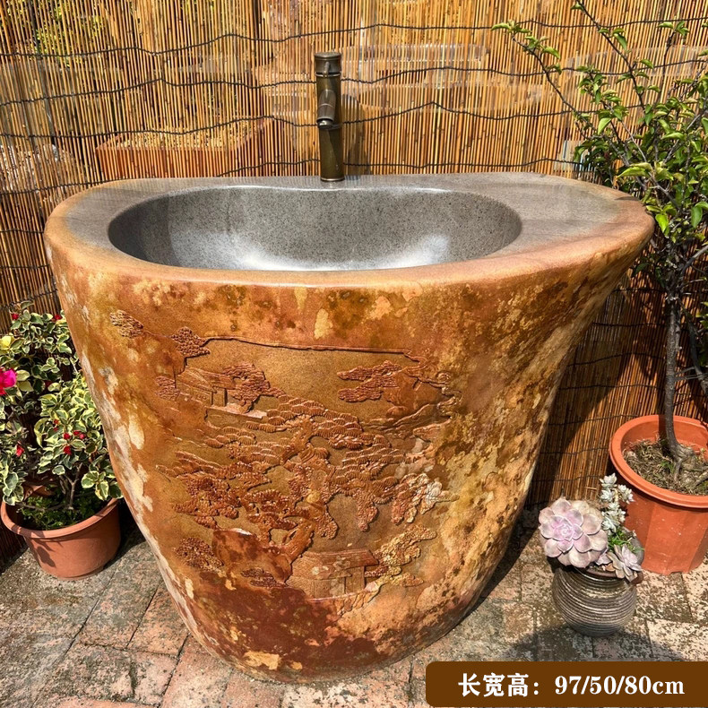 原石户外防腐耐用洗手盆艺术水池