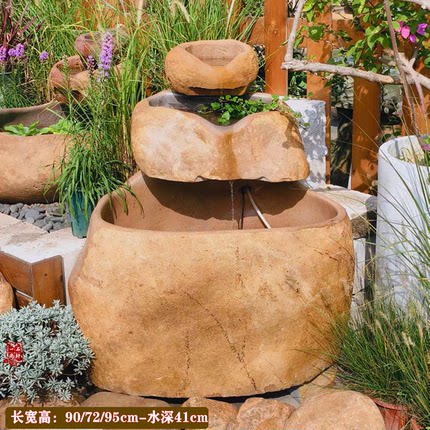 自然原石流水摆件石头鱼缸假山造景庭院花园水槽石缸石海水池加深