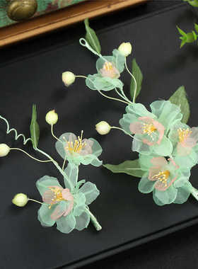 新款原创设计手工制作绿色清新缠线梨花软簪古风发饰汉服烫花发饰