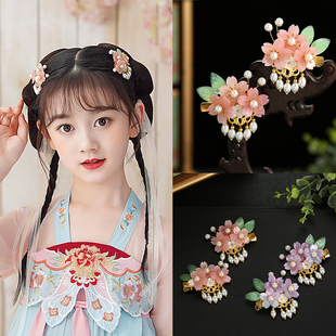 汉服儿童古风头饰夏季对夹珍珠发夹发卡仙气女童粉色可爱边夹饰品