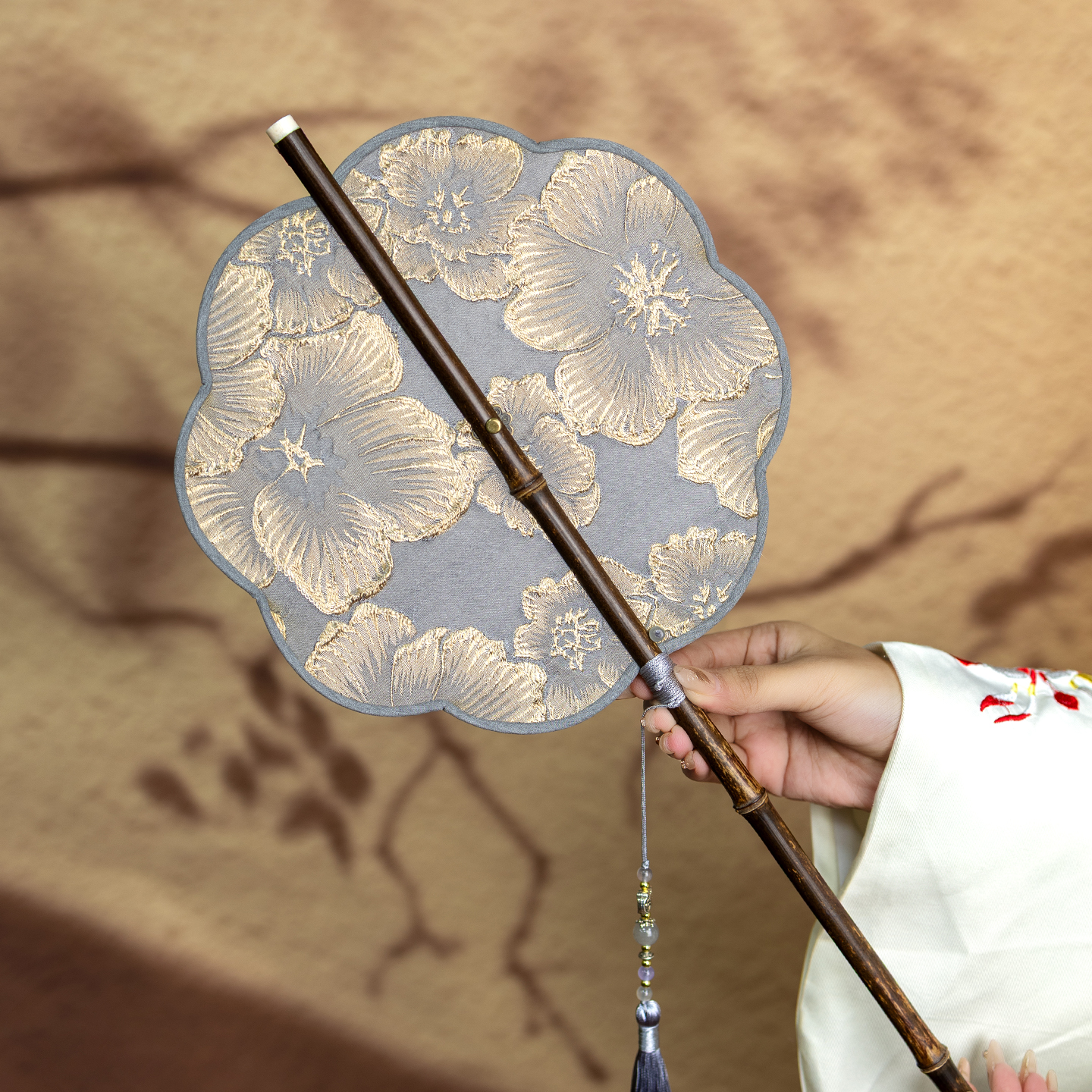 腰扇手工长柄扇子古风女式汉服跳舞团扇中国风演出折叠扇夏天竹扇