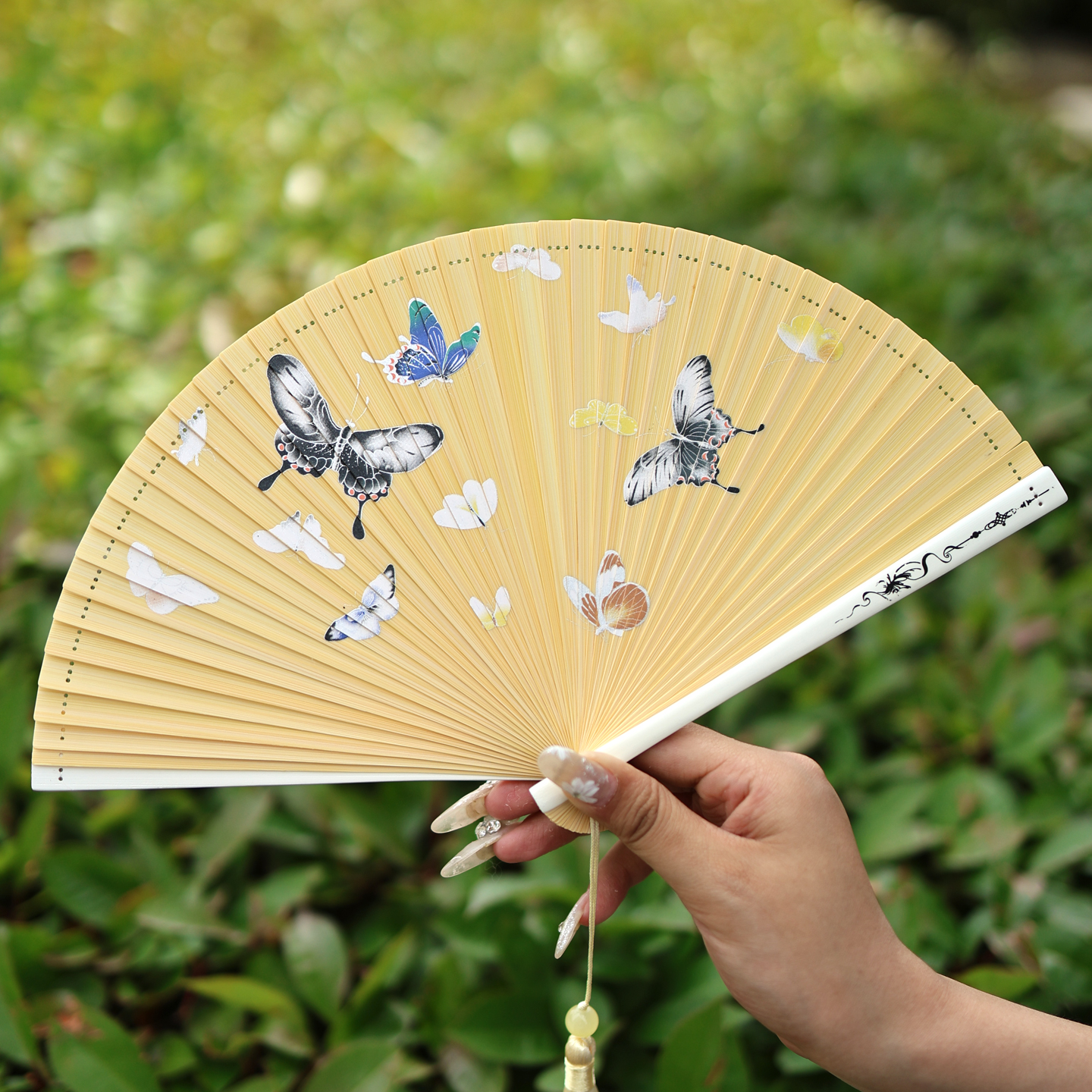 丝艺堂全竹折扇蝴蝶引夏中式扇子