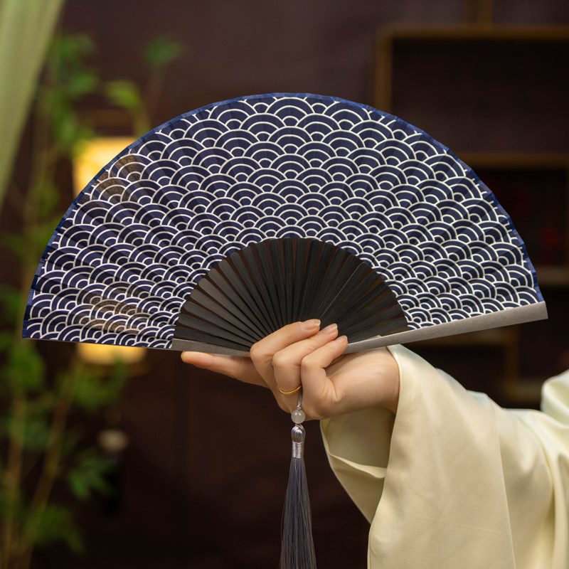 扇子古风铝合金折扇中国风汉服旗袍夏季随身便携小折扇棉麻面竹扇