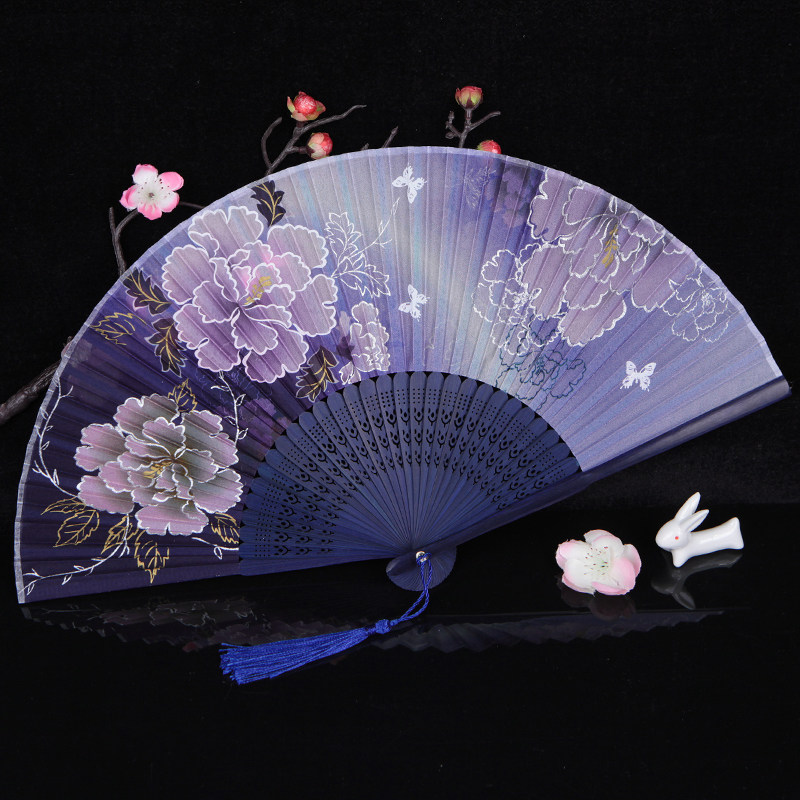 丝艺堂折扇女式中国风古风古典折扇日式工艺扇樱花折叠跳舞小扇子