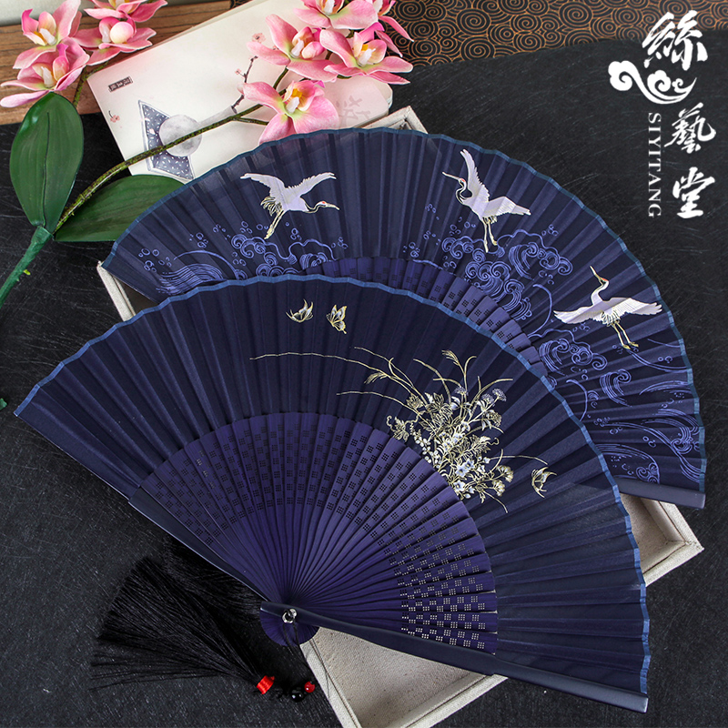 丝艺堂中国风扇子女款手工丝绸扇古风创意印花折扇复古舞蹈扇女扇