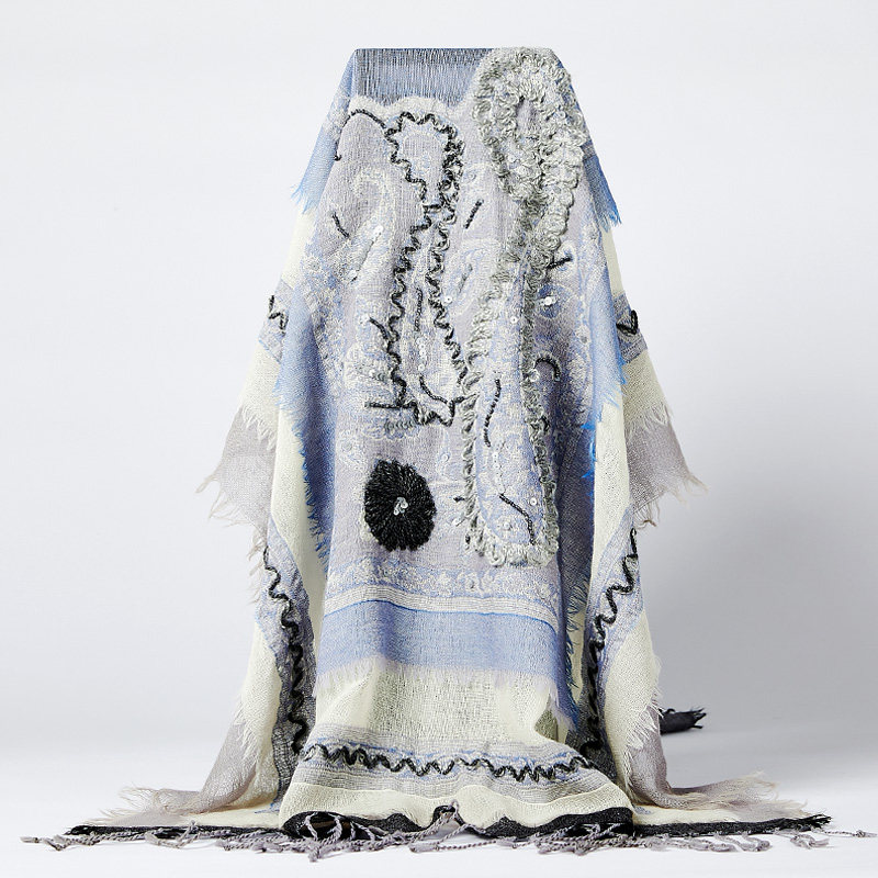 印度手工钉珠刺绣羊毛披肩围巾两用民族风披风秋冬加厚氛围感拍照