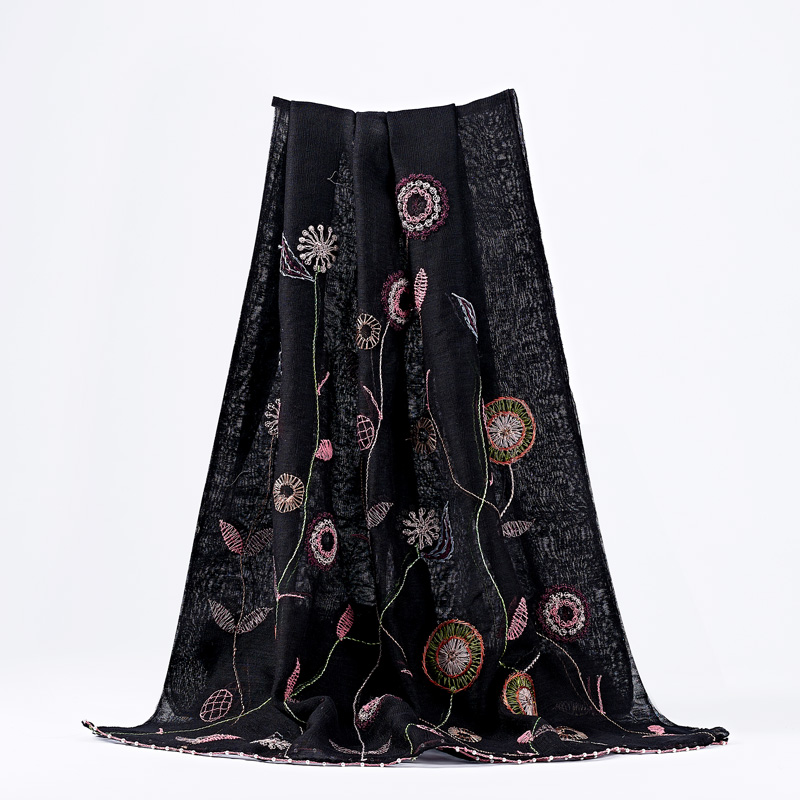 印度进口手工刺绣羊毛真丝丝巾披肩两用旗袍外搭桑蚕丝防晒围巾