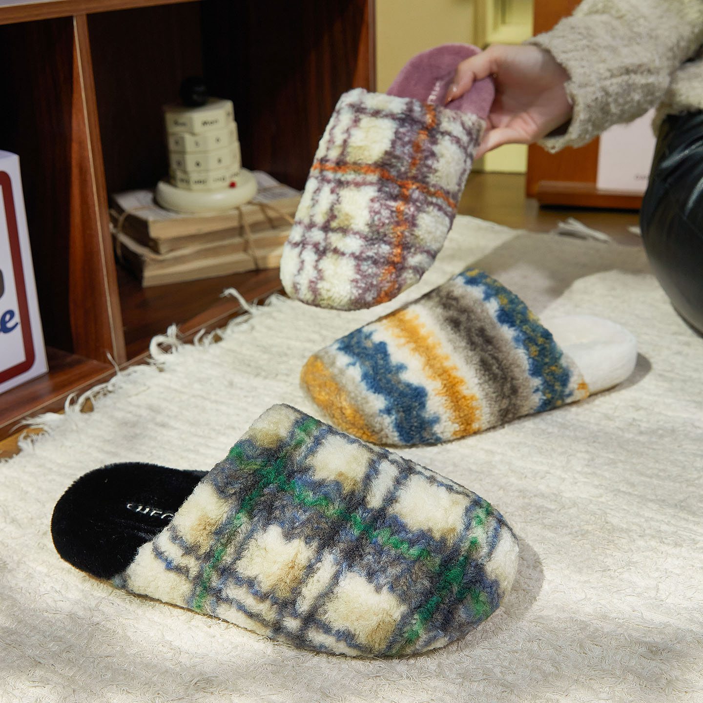 蚂蚁之恋秋冬新款格子时尚舒适居家外穿情侣款男女薄款包头棉拖鞋