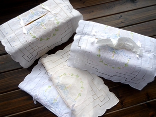 外贸出口纯棉手工绣花抽纱布艺复古纸巾盒套抽纸套 英式甜美浪漫