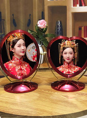 台式结婚镜子一对女方陪嫁妆喜庆红色卡通化妆镜欧式婚礼新娘物品
