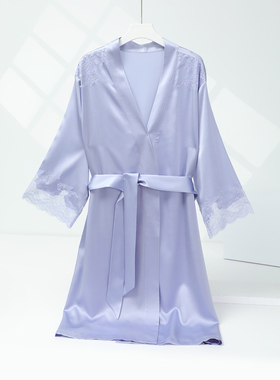 【明星同款】安莉芳专柜桑蚕丝混纺薄款女士v领家居睡袍EL00855
