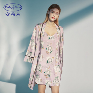 系带家居睡衣EL00361 冰丝印花睡袍女可外穿和服式 安莉芳时尚 薄款