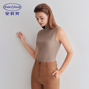 安莉芳秋季 背心女士可外穿打底上衣暖肤衣ED00258 棉质高领无袖