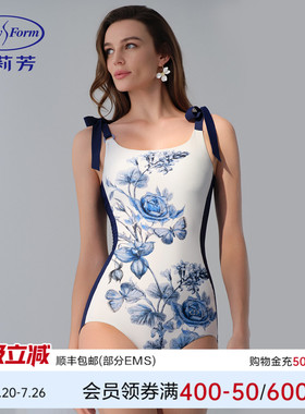 安莉芳专柜新品中国风印花女士三角连体泳衣遮肉显瘦泳装ES00268