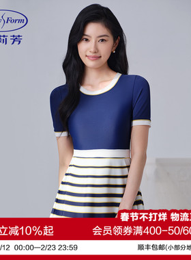 安莉芳专柜新品圆领短袖撞色三角连体泳衣女士时尚游泳装ES00265