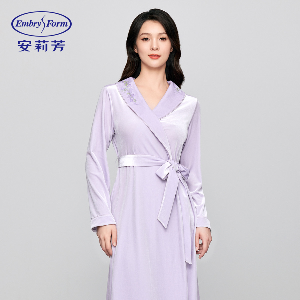 安莉芳专柜新品2025年秋冬丝绒v领开衫睡袍女士长袖家居服EL0