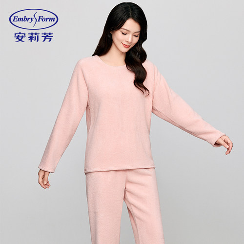 安莉芳圆领套头暖绒休闲上下套可外穿睡衣女士家居服套装EL00530