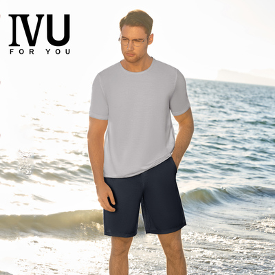 安莉芳旗下IVU短袖五分裤冰丝睡衣套装夏季薄款男士家居服ULW0133