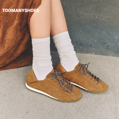 Toomanyshoes26年新款一键转场纯色反绒复古薄底时尚休闲鞋女