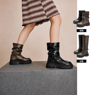 【主播推荐】Toomanyshoes机车手厚底短靴棕色骑士靴