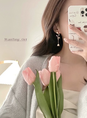 【WanTing】朝露铃兰紫色绝美耳环锆石小众设计花朵耳钉气质感