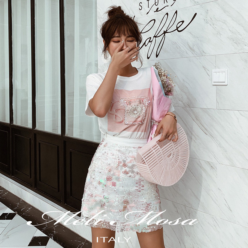 MissAS designer Meli Mosa Sweet Crimson Sequins Half skirt 2020 New spring and summerin the Women's clothing/Boutique , Skirts  category - from Buy2taobao.com to provide professional Taobao agent buy service