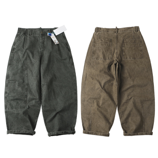 重磅纯棉工装 长裤 裤 水洗做旧休闲裤 男宽松廓形立体剪裁阔腿裤 秋季