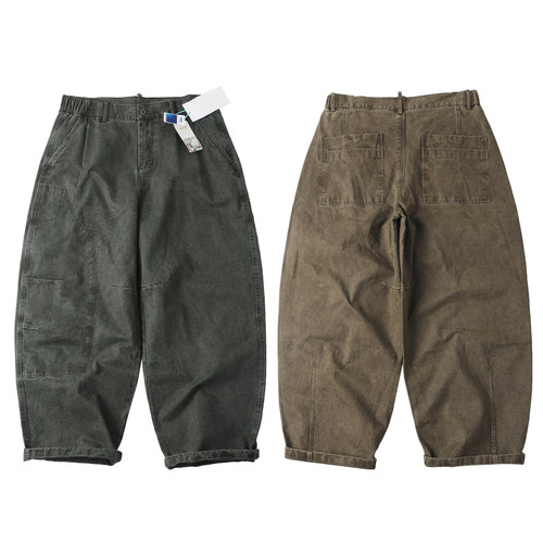 重磅水洗纯棉工装裤立体剪裁长裤