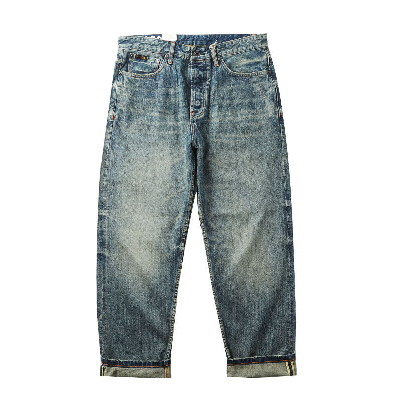 美式复古重水洗磨破赤耳牛仔裤