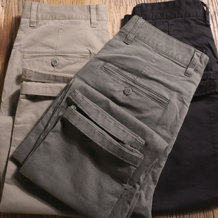 美式 纯色卡其色长裤 休闲水洗休闲裤 裤 男弹力梭织小直筒工装 春秋季