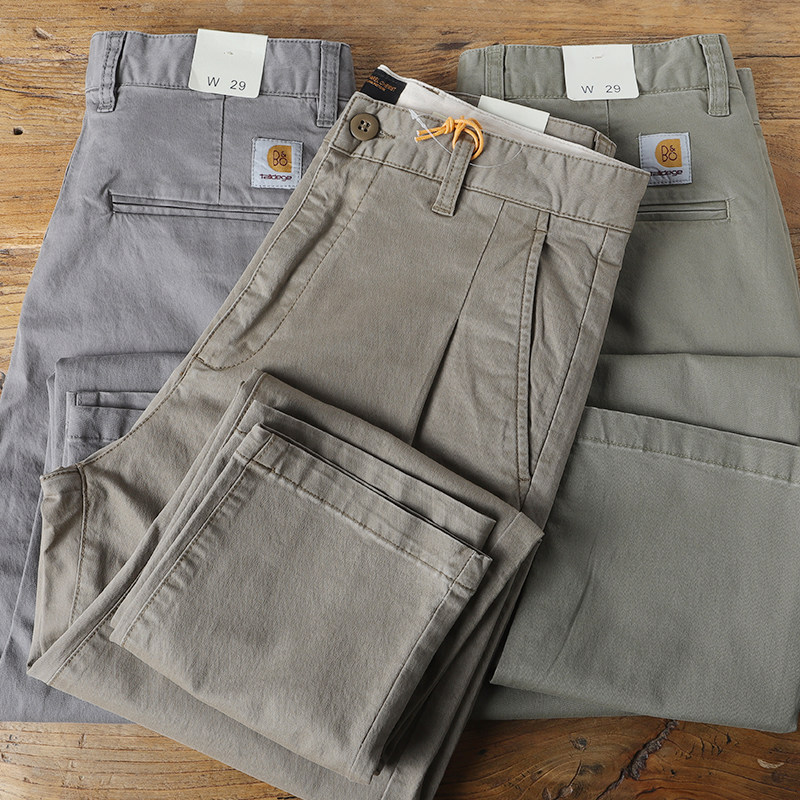 春款纯棉弹力梭织美式复古工装裤水洗做旧褶皱立体剪裁小脚休闲裤