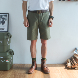 美式复古重磅纯棉斜纹工装短裤男夏季做旧chino休闲直筒五分裤厚