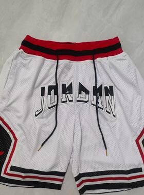 76人篮球短裤艾佛森同款公牛队美式不过膝复古刺绣大码运动五分裤