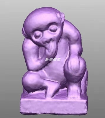 仿古猴子拴马桩圆雕图雕刻机三维立体stl文件图3d打印扫描圆雕图