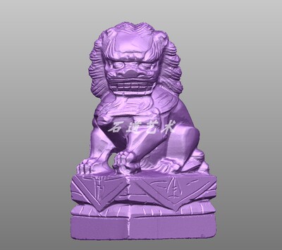 歪头小狮子圆雕图墓地柱头拴马桩stl文件扫描模型图精雕图