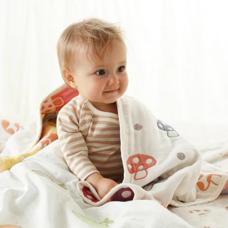 日本小蘑菇Hoppetta新生婴幼儿童成人宝宝纯棉六层纱布盖毯空调被