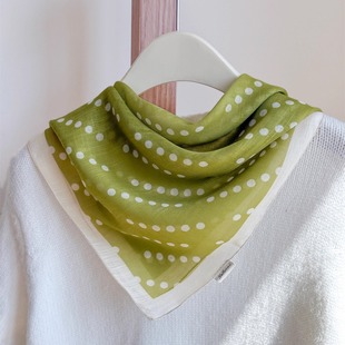 复古绿波点丝巾女士春夏季海边拍照小方巾户外防晒头巾2025新款