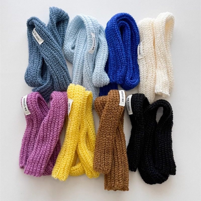 日系纯色软糯细窄长条围巾女秋冬季辣妹时尚穿搭装饰护颈针织围脖