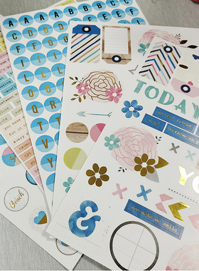 欧单可爱happyplanner相册剪贴实用款字母图案花朵手帐贴纸套装