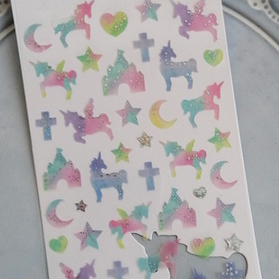 bling烫银桃心糖果角马海洋热气球硫酸纸彩虹色手帐拼贴边框贴纸